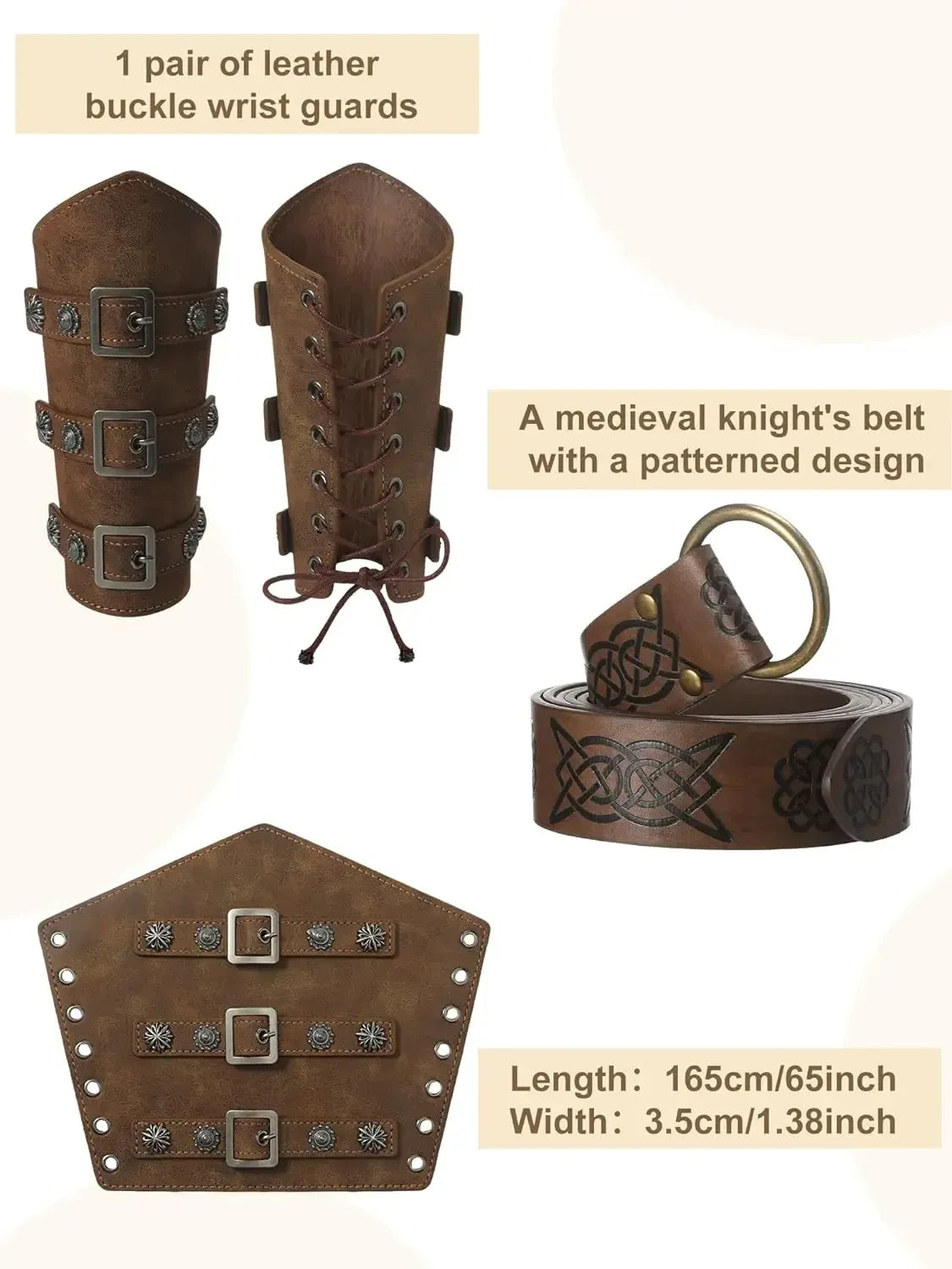 KissICON 4 Pcs Halloween Men's Renaissance Costume Set Medieval Pirate Shirt Ankle Banded Pants Viking Belt Accessories
