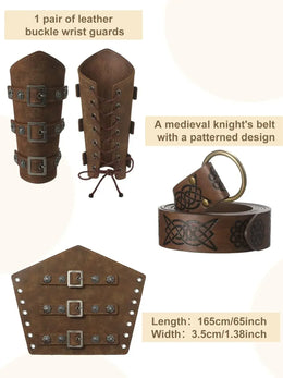 KissICON 4 Pcs Halloween Men's Renaissance Costume Set Medieval Pirate Shirt Ankle Banded Pants Viking Belt Accessories