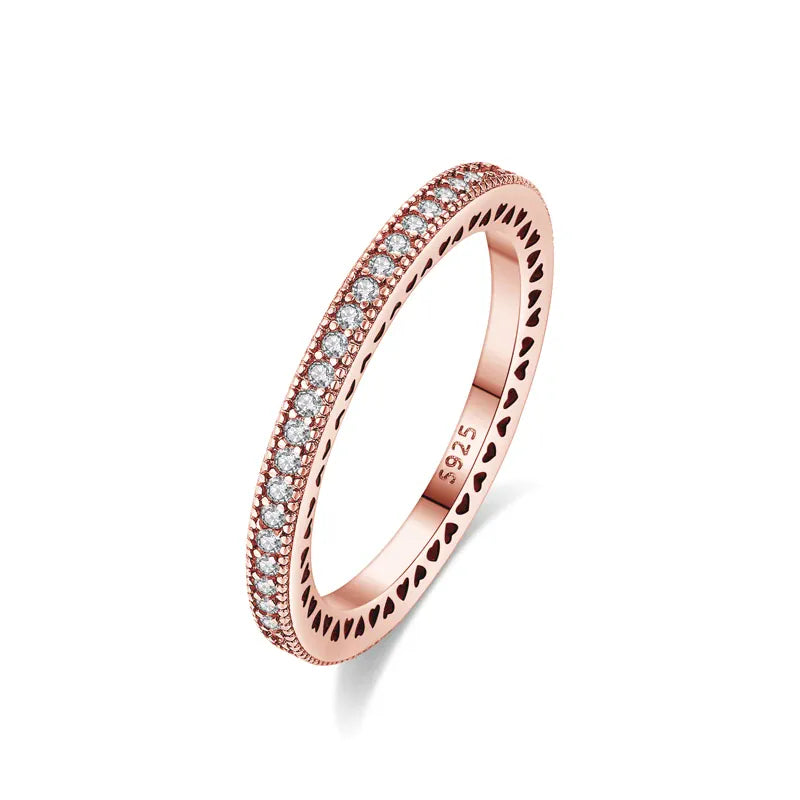 KissICON 40 / 8 Original 925 Sterling Silver Ring Love Heart Wishbone Moon Sun Rings Crystal Rose Gold For Women Wedding Gift Luxury Jewelry