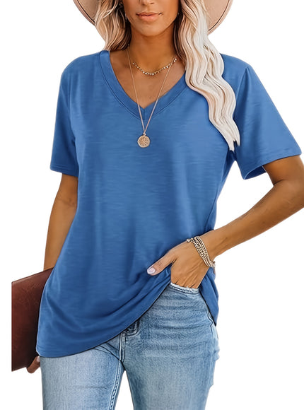 Women'S Plus Size Casual T-Shirt Set - 3pcs, V-Neck, Short Sleeve, Lightweight & Stretchy, All-Season Comfort, Casual Wear|Vneck Tshirt|Lightweight Fabric