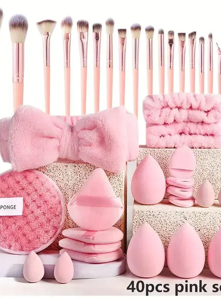 KissICON 40pcs Pink KissICON Pink Makeup Brush Set – 20 or 40 Piece Soft Wool Fibre