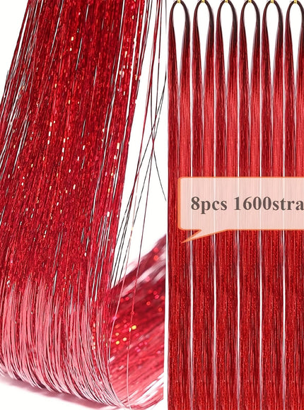 KissICON 【Red】 48 Inch Silvery Hair Tinsel Kit