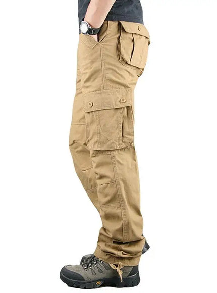 KissICON 42 / Khaki 6Pockets Durable Mens Cotton Cargo Overalls for Outdoor Work  Hiking