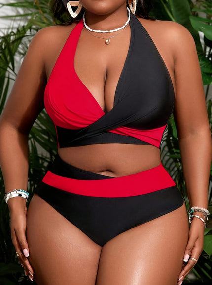 Women's Curve Two-piece Bikini – Crisscross Detail Red
