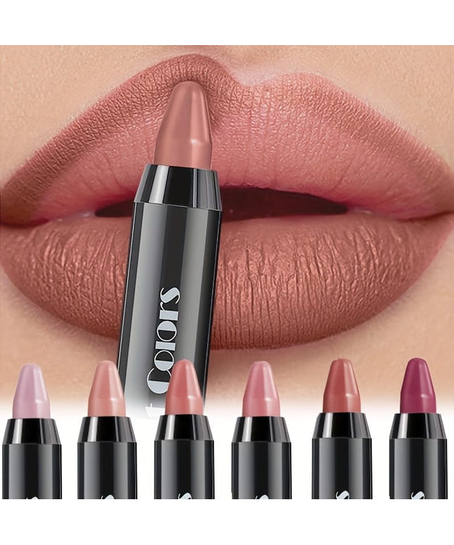KissICON 6pcs Crayon Lipstick Set Matte Finish Moisturizing Lipliner