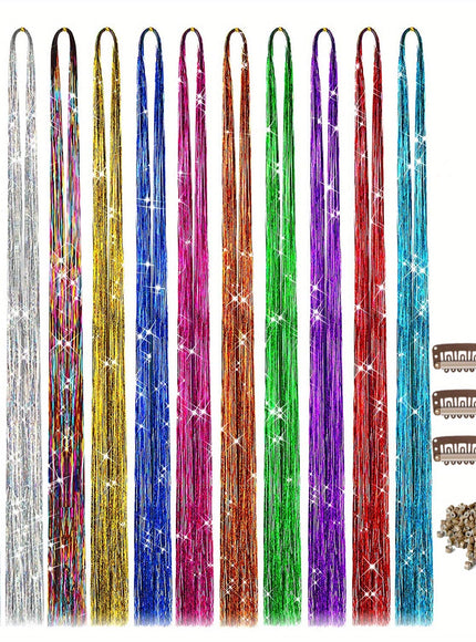 KissICON 48 Inches / 12 Colors Kissicon Hair Tinsel Kit Heat Resistant