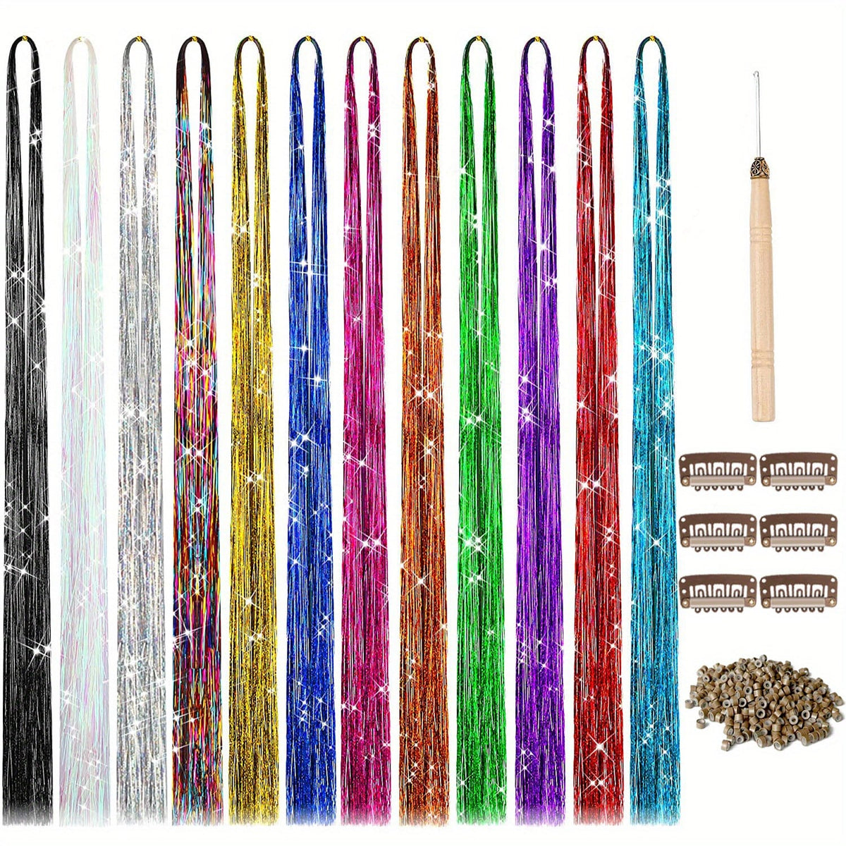 KissICON 48 Inches / 12 Colors Kissicon Hair Tinsel Kit Heat Resistant