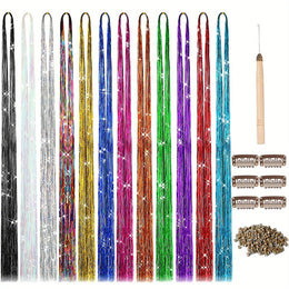 KissICON 48 Inches / 12 Colors Kissicon Hair Tinsel Kit Heat Resistant