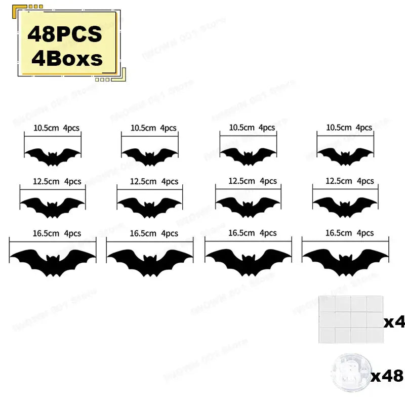 KissICON 48PCS-4Boxs Halloween Bat/Spider Decor Night Light 3D Purple/Green Lights Wall Sticker for Self-adhesive Decor Halloween Party Decoration