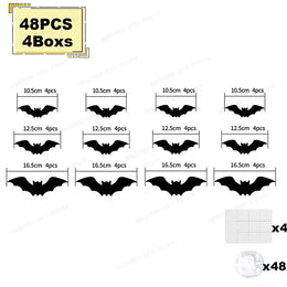 KissICON 48PCS-4Boxs Halloween Bat/Spider Decor Night Light 3D Purple/Green Lights Wall Sticker for Self-adhesive Decor Halloween Party Decoration