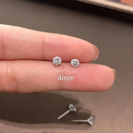 KissICON 4MM 100% Real 925 Sterling Silver Jewelry Women Fashion Cute Tiny Clear Crystal CZ Stud Earrings Gift for Girls Teens Lady