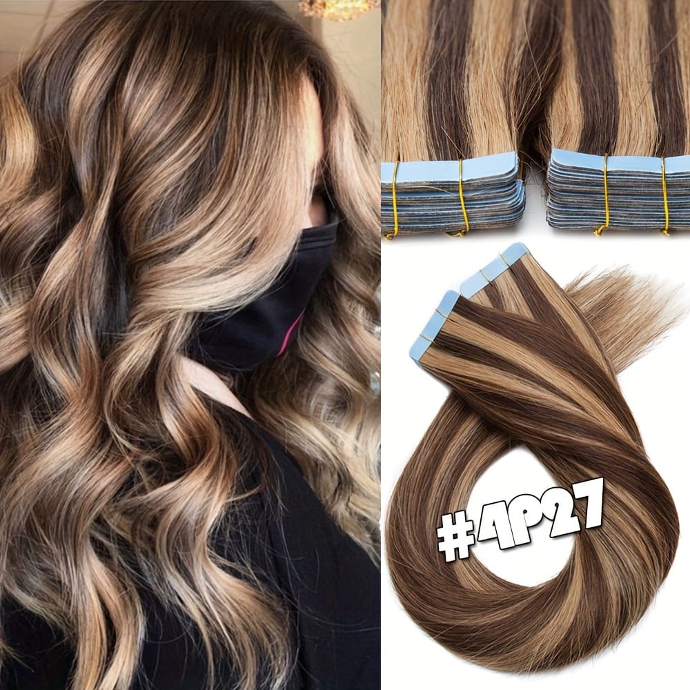 KissICON 4P27# / 18inch KissIcon 20Pcs Remy Hair Extensions - Seamless Skin