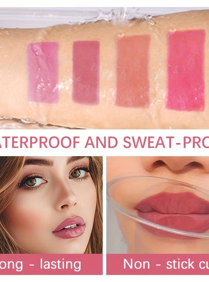 KissICON 4PCS(01+02+03+04) Vibrant Tearoff Matte Lip Gloss Longlasting Waterproof