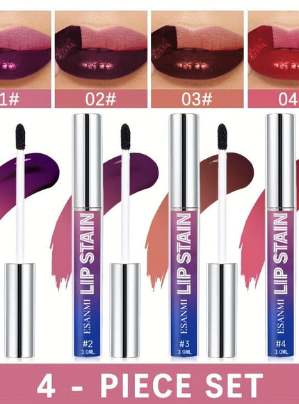 KissICON 4PCS(01+02+03+04) Vibrant Tearoff Matte Lip Gloss Longlasting Waterproof