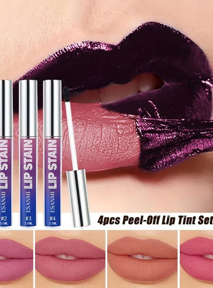 KissICON 4PCS(01+02+03+04) Vibrant Tearoff Matte Lip Gloss Longlasting Waterproof