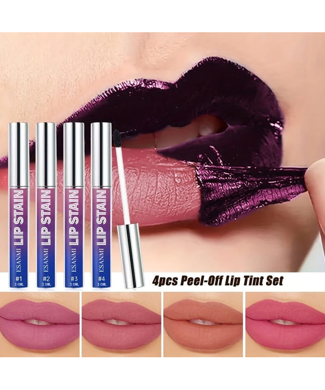 KissICON 4PCS(01+02+03+04) Vibrant Tearoff Matte Lip Gloss Longlasting Waterproof