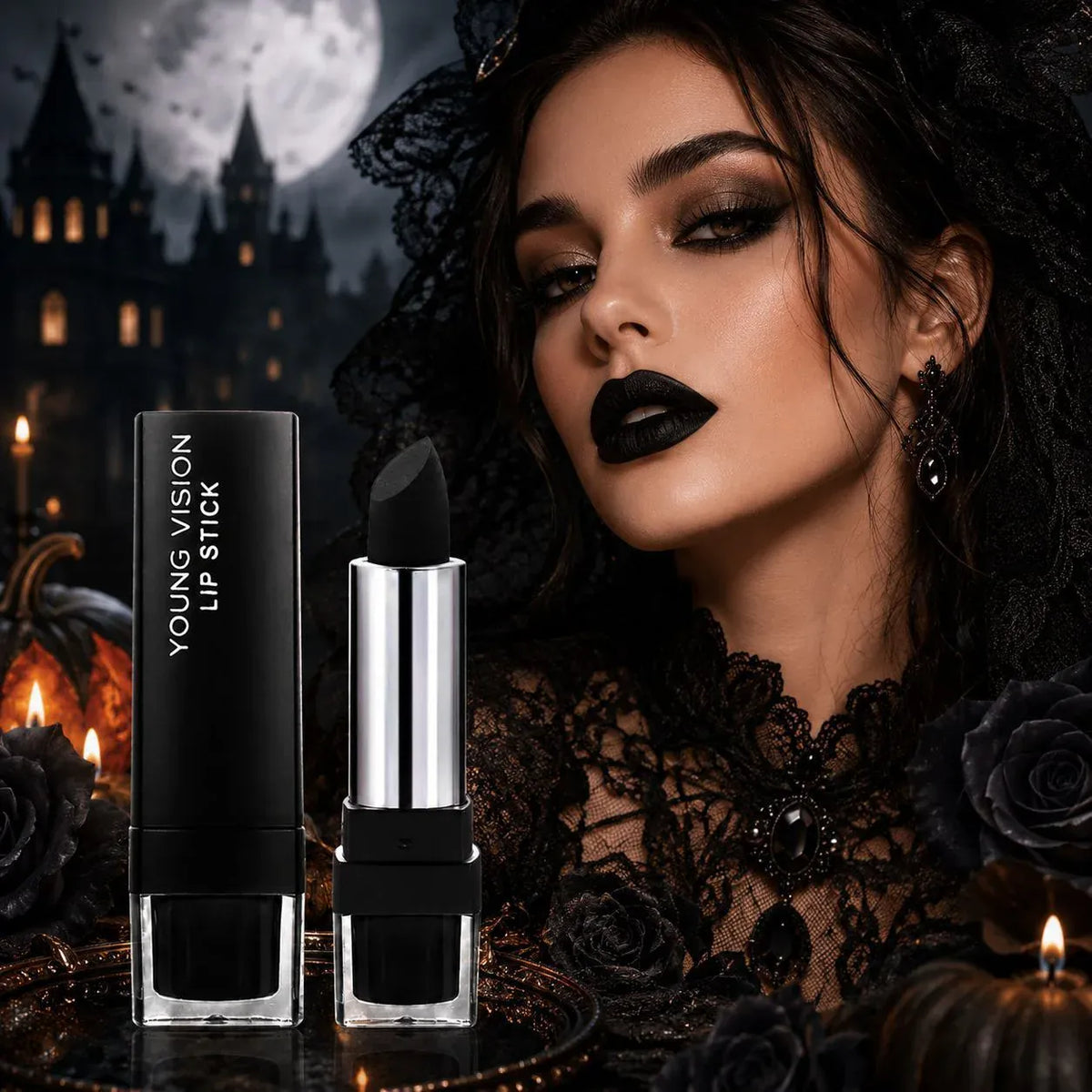 KissICON 4pcs 4PCS Halloween Makeup Kit White liquid foundation, lipstick, eyeliner, eyeshadow,Goth Vampire Skeleton SFX Cosplay Costume Party