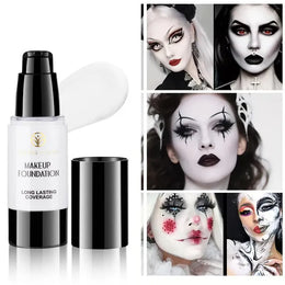 KissICON 4pcs 4PCS Halloween Makeup Kit White liquid foundation, lipstick, eyeliner, eyeshadow,Goth Vampire Skeleton SFX Cosplay Costume Party