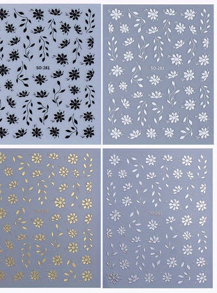 KissICON 4pcs KissIcon Floral Nail Stickers - Self Adhesive Flowers