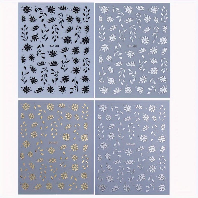 KissICON 4pcs KissIcon Floral Nail Stickers - Self Adhesive Flowers