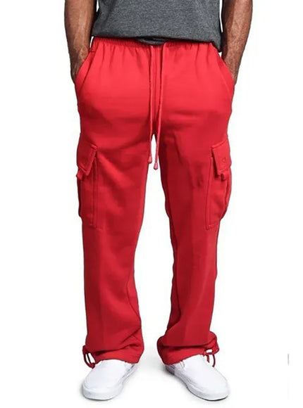 KissICON 4XL / Red Mens Sweatpants Straight Fit Joggers for Sports and Streetwear Loose Oversized Drawstring Long Pants Men Multi-Pocket Pants