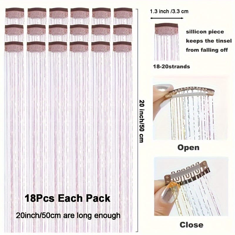KissICON 5 Colors / 20inch KissIcon 18Pcs Sparkling Tinsel Extensions - Ideal Gift
