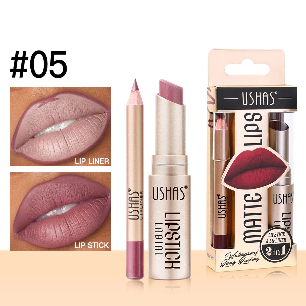 KissICON 5# KissIcon Ushas Lipstick Lipliner Set - Long Lasting