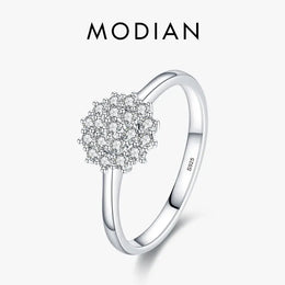 KissICON 5 Modian 925 Sterling Silver Classic Sparkling Simple CZ Finger Ring Platinum Plated Wedding Jewelry For Women Anniversary Gift