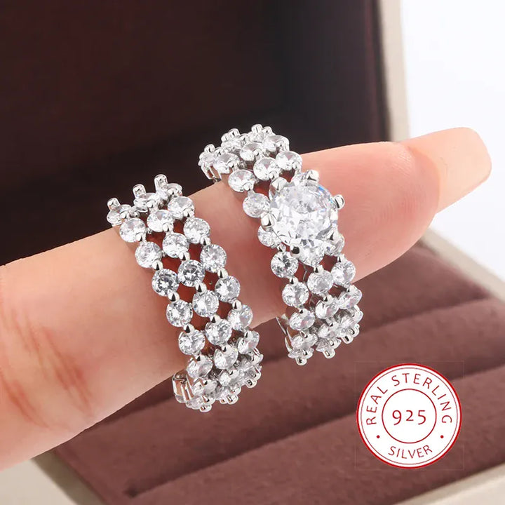 New Fashion Full Star Imitation Diamond Ring European and American Exaggerated Style 925 Silver Plated Wedding Engagement Ring