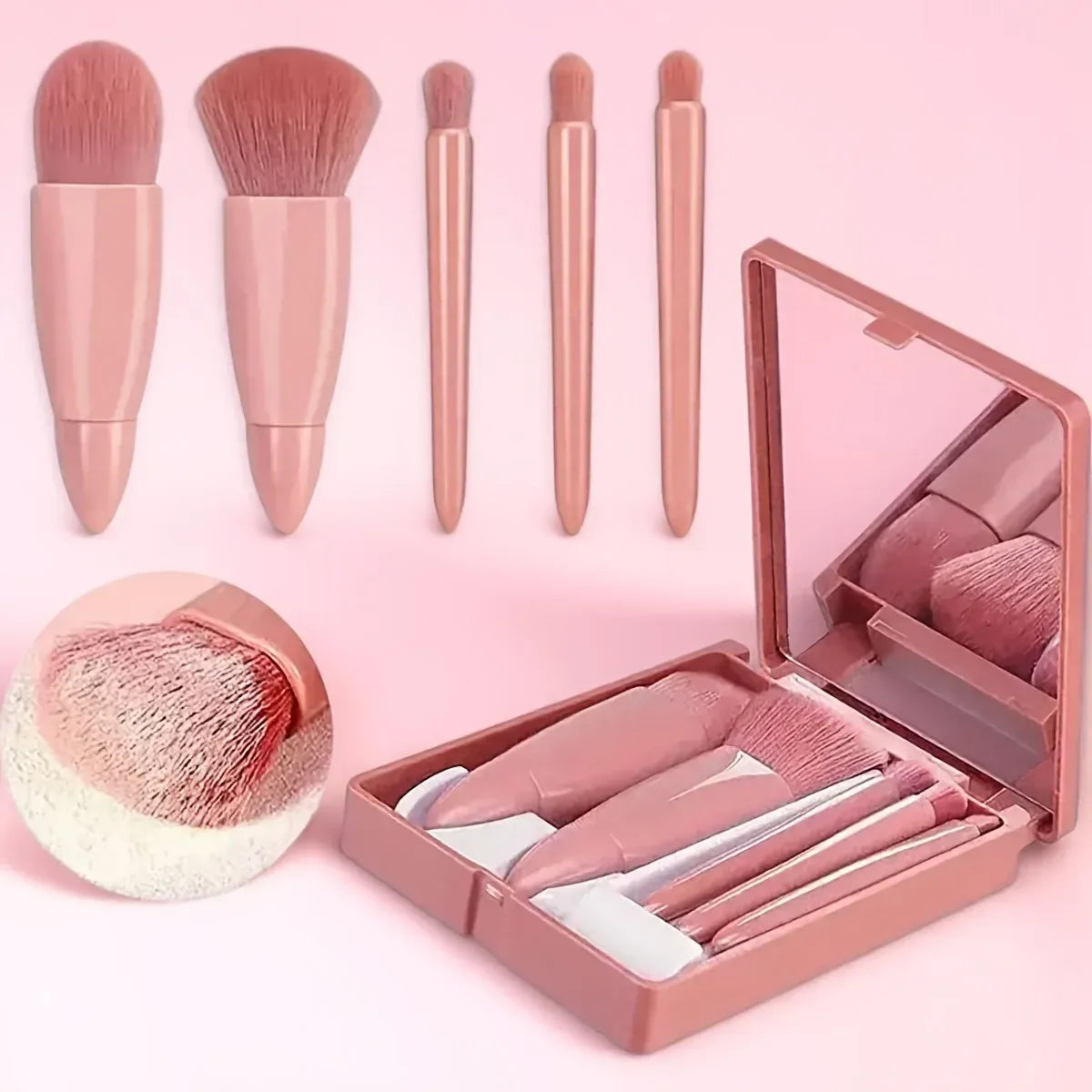 KissICON 5 Piece Mini Makeup Brush Set With Mirror