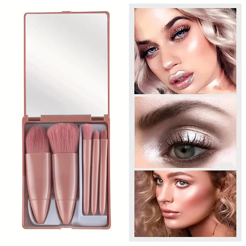 KissICON 5 Piece Mini Makeup Brush Set With Mirror