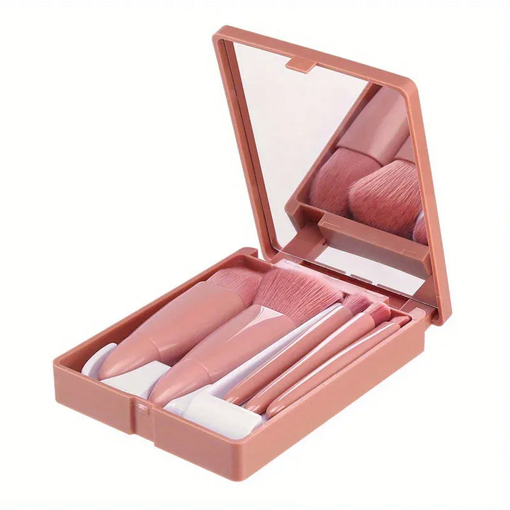 5 Piece Mini Makeup Brush Set With Mirror