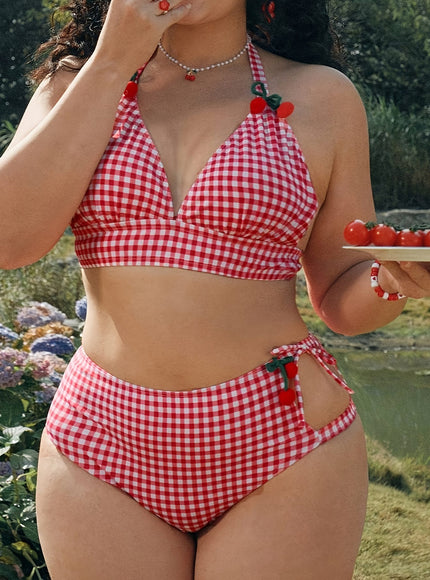 Women's Fashionable Plaid Cherry Bikini – Stretch