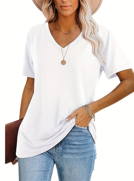 Women'S Plus Size Casual T-Shirt Set - 3pcs, V-Neck, Short Sleeve, Lightweight & Stretchy, All-Season Comfort, Casual Wear|Vneck Tshirt|Lightweight Fabric