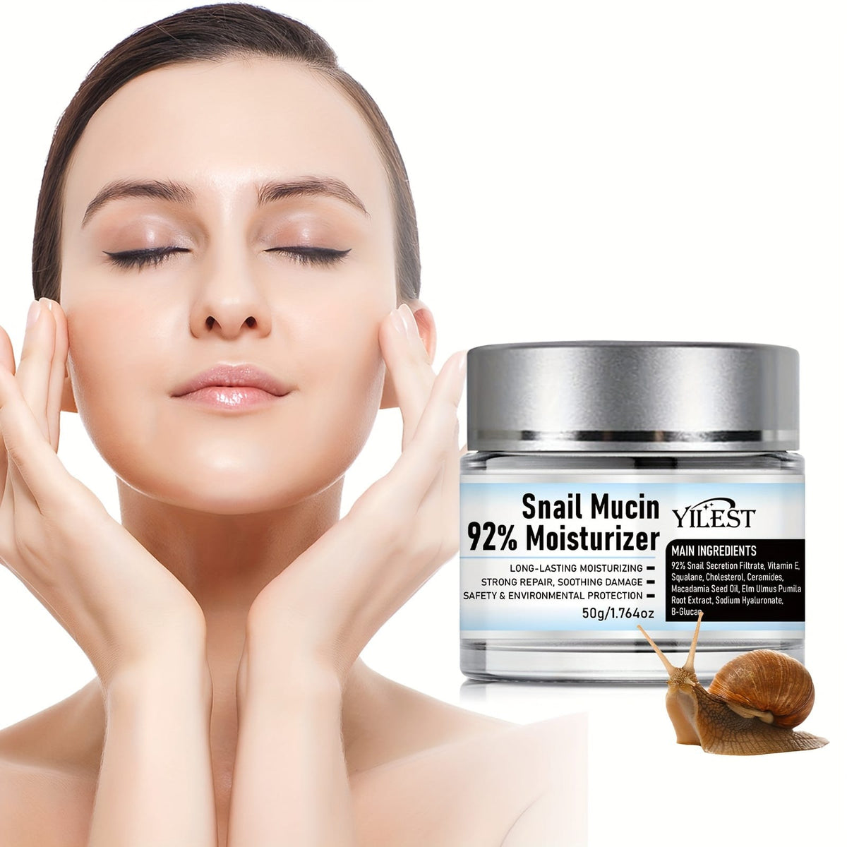KissICON 50g Snail Mucin Face Cream With Plant Squalane -