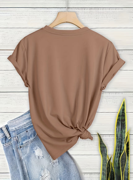 Plus Size Heart Print T-Shirt, Casual Crew Neck Short Sleeve T-Shirt, Women's Plus Size Clothing