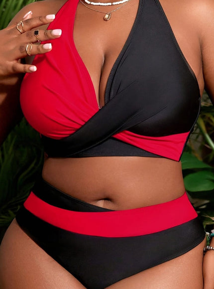 Women's Curve Two-piece Bikini – Crisscross Detail Red