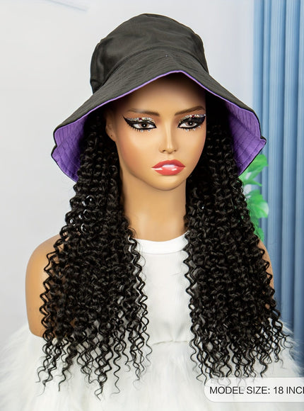 Kissicon Hat Wig Long Curly Heat