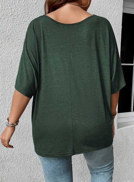 Plus Size, Plus Size Women's 2pcs Set Deep V Neck Solid Color Pocket Patch T-Shirt