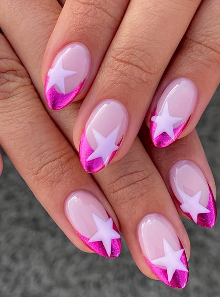 KissIcon Pink French Tip Nails Short Almond Glossy