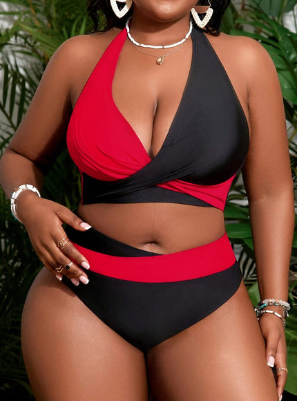 Women's Curve Two-piece Bikini – Crisscross Detail Red