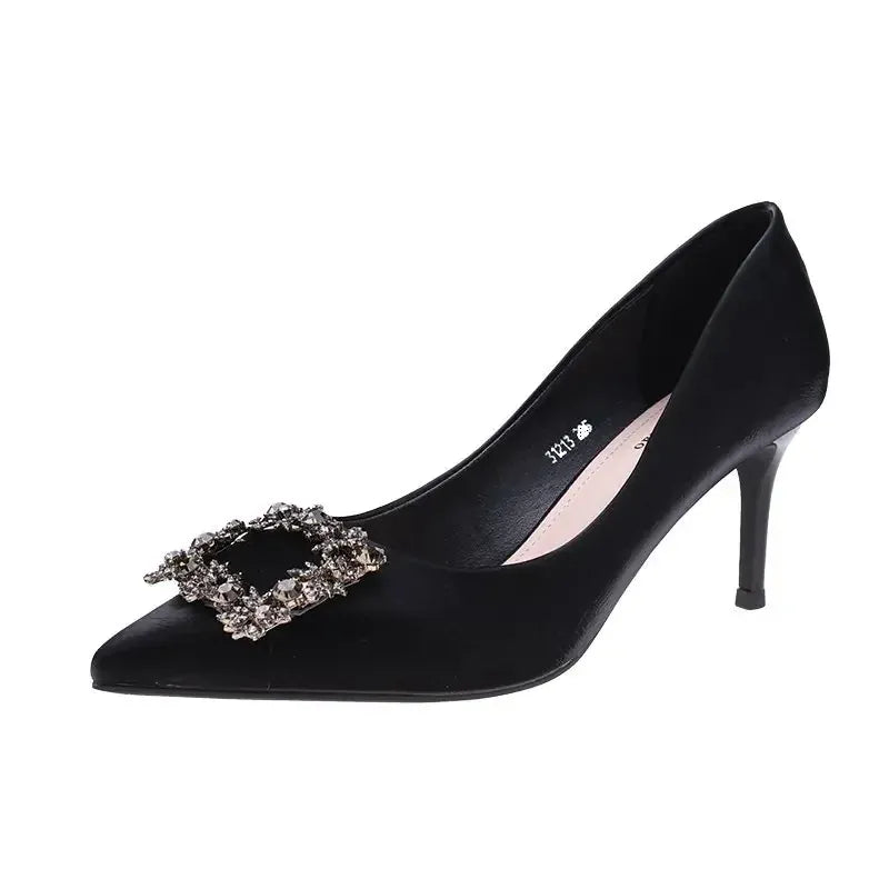 KissICON 5CM / 35 Women New Mid Heeled Sandals Black Square Buckle