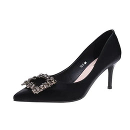 KissICON 5CM / 35 Women New Mid Heeled Sandals Black Square Buckle