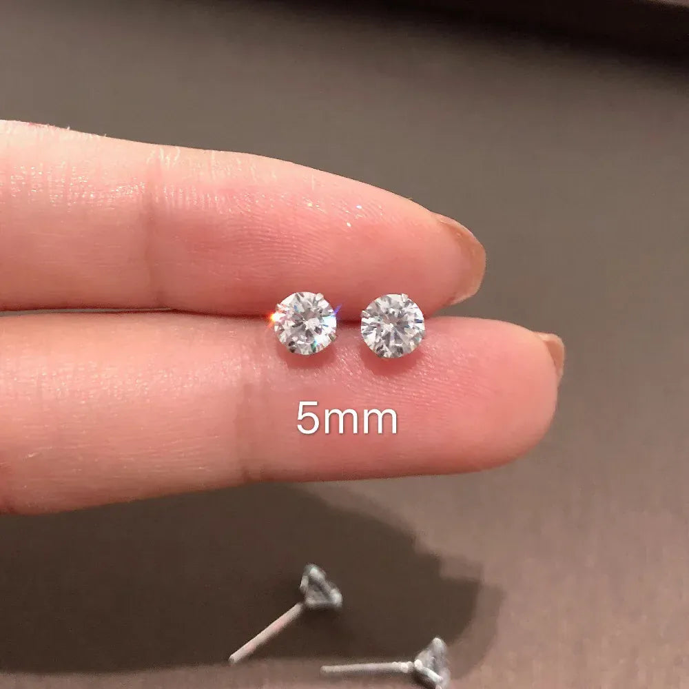 KissICON 5MM 100% Real 925 Sterling Silver Jewelry Women Fashion Cute Tiny Clear Crystal CZ Stud Earrings Gift for Girls Teens Lady