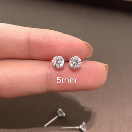 KissICON 5MM 100% Real 925 Sterling Silver Jewelry Women Fashion Cute Tiny Clear Crystal CZ Stud Earrings Gift for Girls Teens Lady