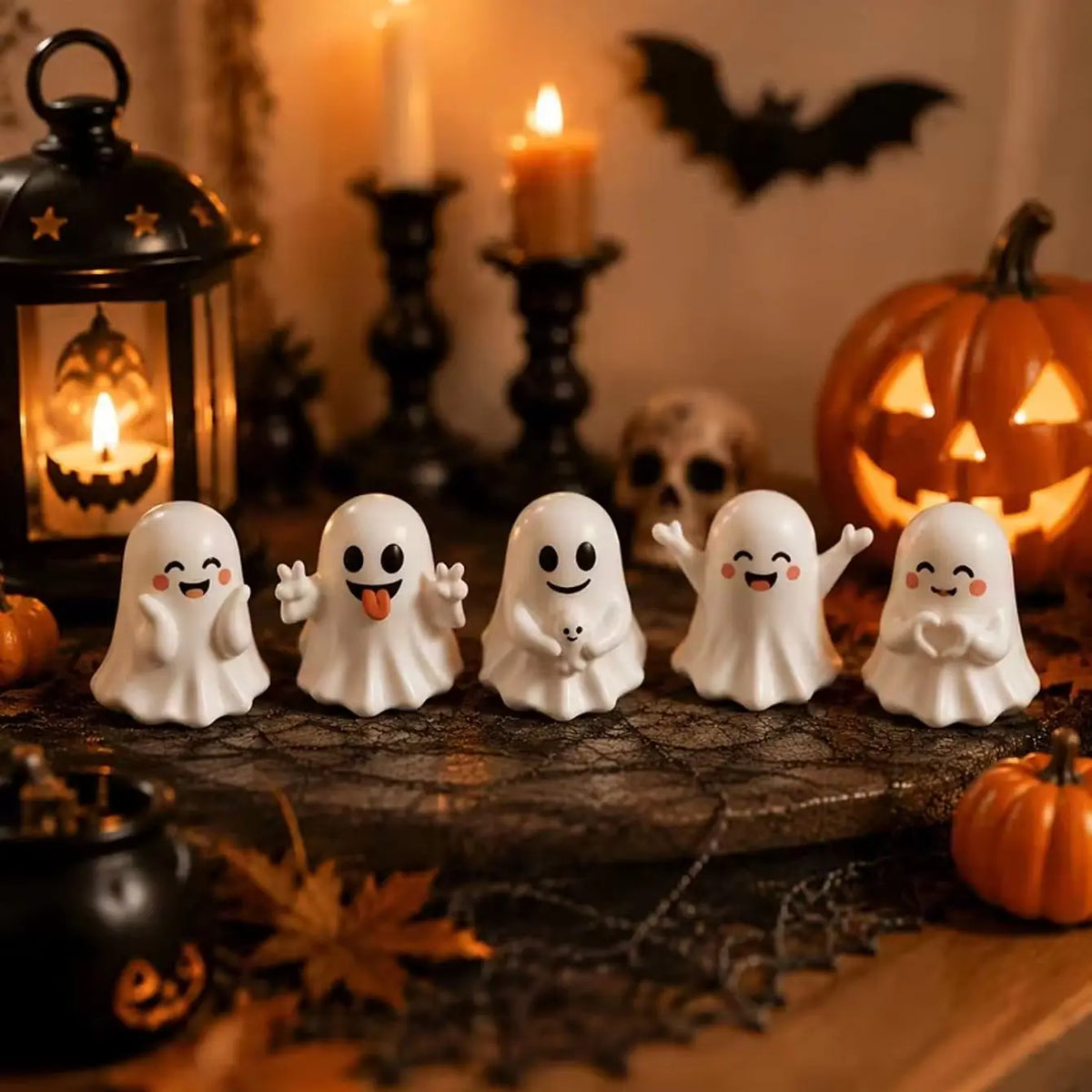 KissICON 5pcs 5 sets of Halloween ghost figurines, cute mini ghost home decor, Halloween desktop decoration ornaments