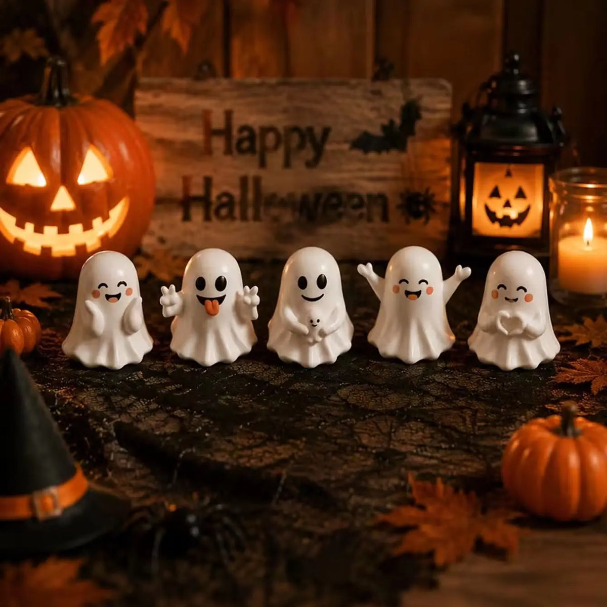 KissICON 5pcs 5 sets of Halloween ghost figurines, cute mini ghost home decor, Halloween desktop decoration ornaments