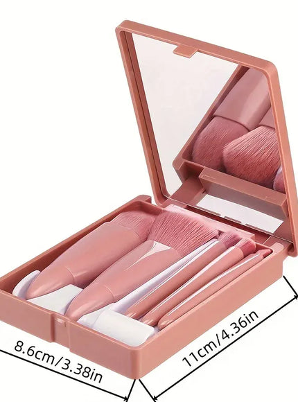 KissICON 5Pcs Makeup Brush Set With Mirror Foldable Travel