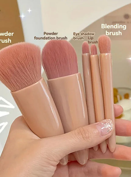 KissICON 5Pcs Makeup Brush Set With Mirror Foldable Travel