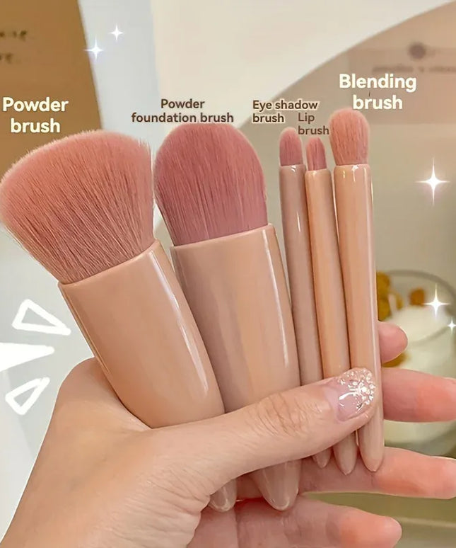 KissICON 5Pcs Makeup Brush Set With Mirror Foldable Travel